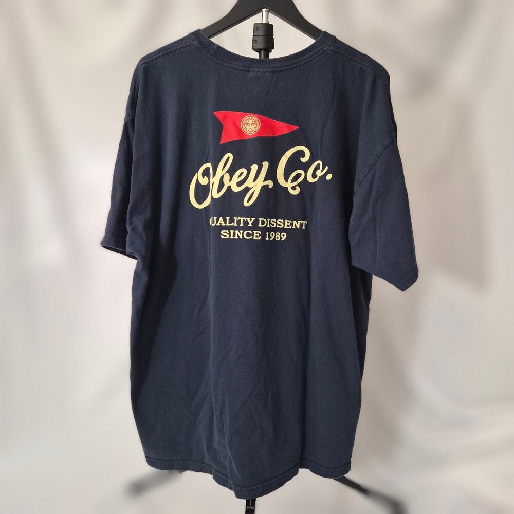 Obey Co Quality Dissent Graphic T-Shirt Navy Blue XXL